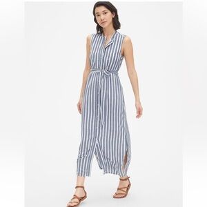 GAP Size XS Sleeveless Maxi Shirt Dress Blue‎ White Stripe Lightweight Nautical